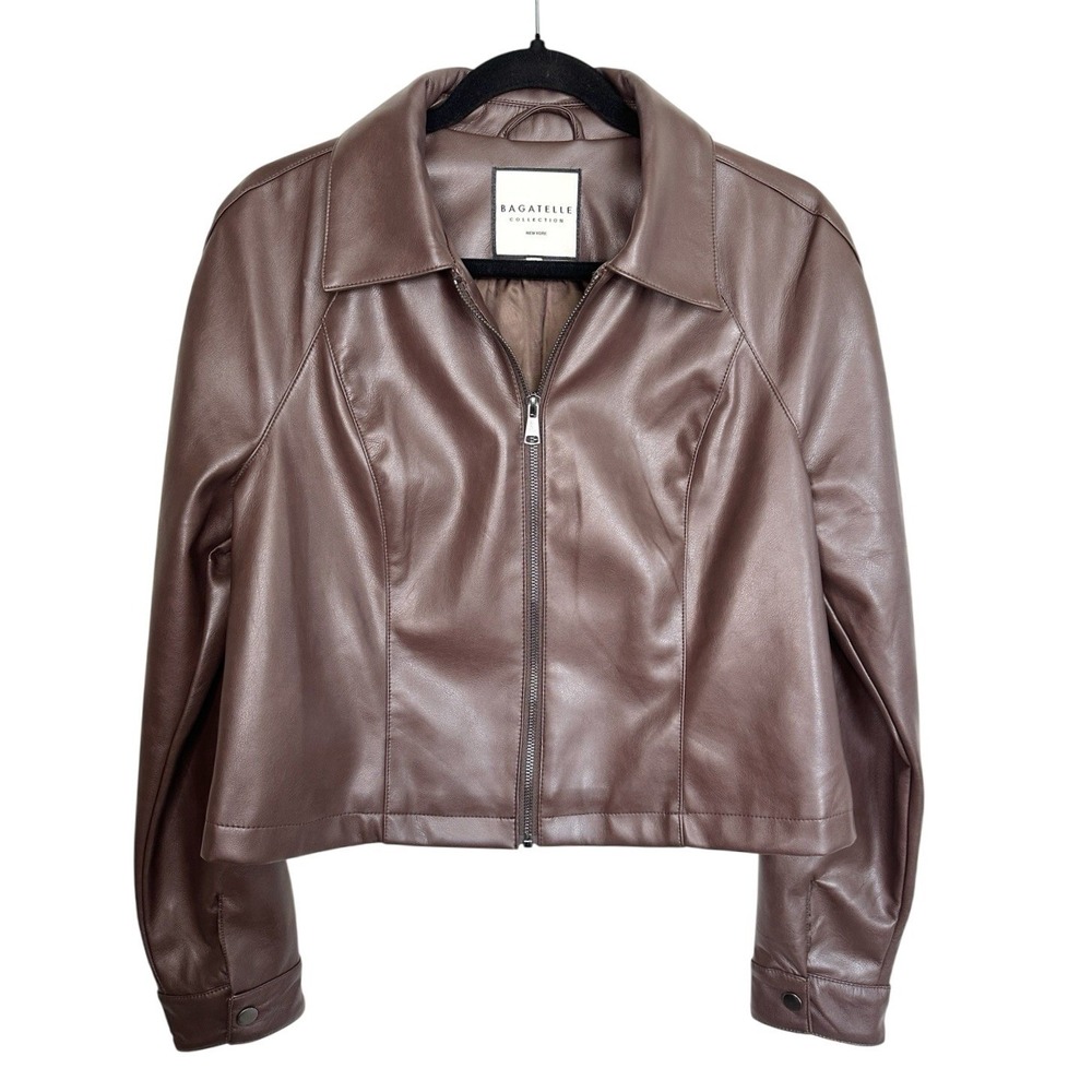 Bagatelle Vegan Leather Moto Jacket Cropped Chocolate Brown Size M Capsule NWOT